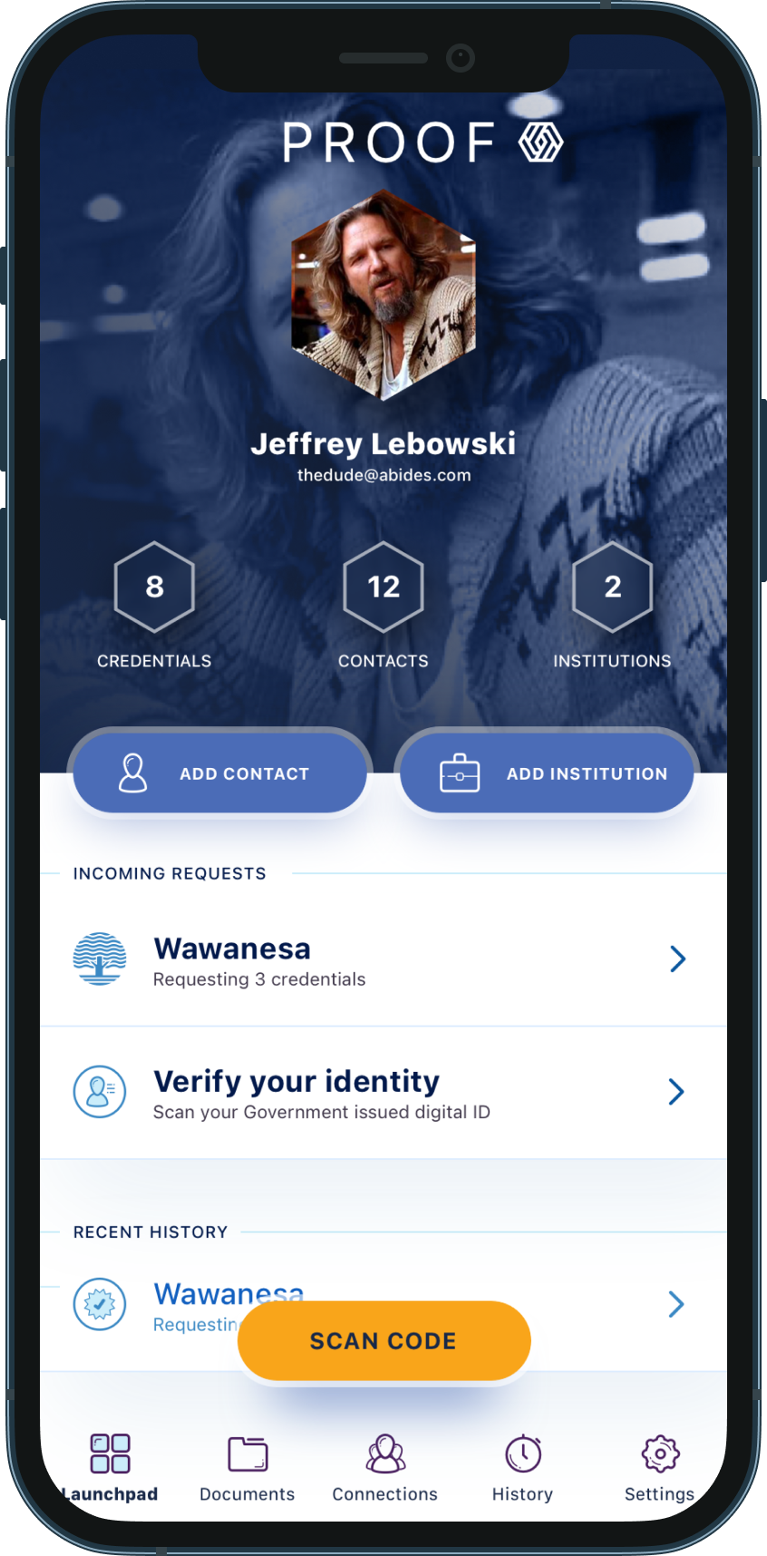 Proof Digital Identity on iPhone, profile and credentials