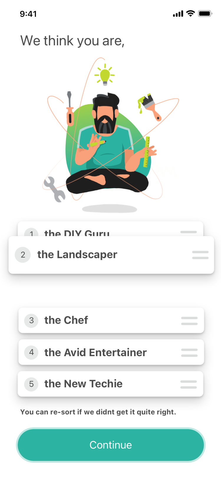 Rümi onboarding screens showing persona flexibility in selecting and adjusting their preferences.